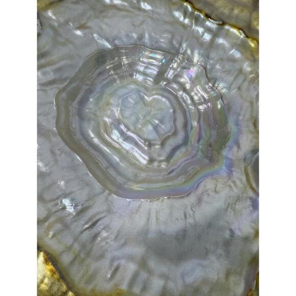 Freeform Art Glass Platter by Akcam Turkey Ombre Amber Gold Pearl Shell Oyster - Picture 4 of 9
